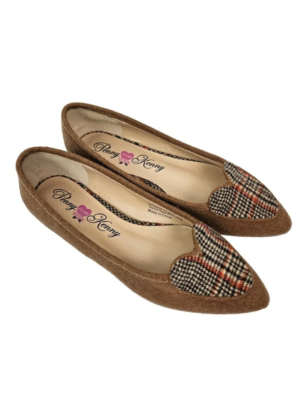 Penny Loves Kenny Nookie Plaid Heart Camel/Tan Pointed Toe Ballet Flat 6
